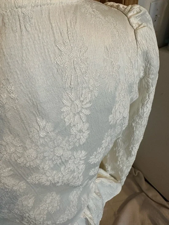 Atoir Cream Textured Peplum Blouse with Gold Buttons - Picture 4 of 5